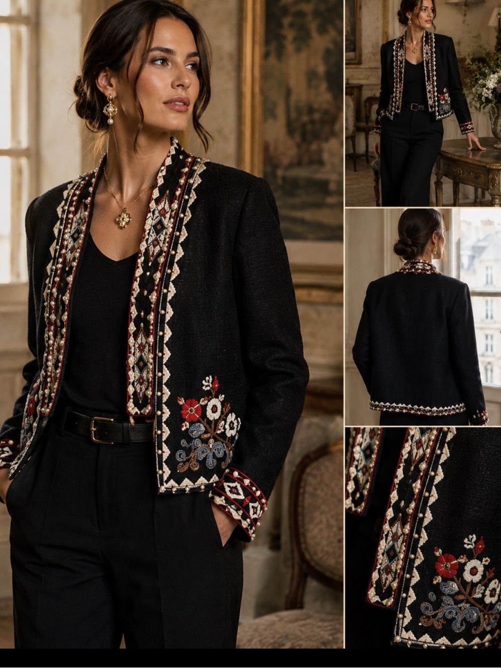 BAZAR Deluxe Italy Embroidered Open Front
Jacket Boho Luxe Size 42